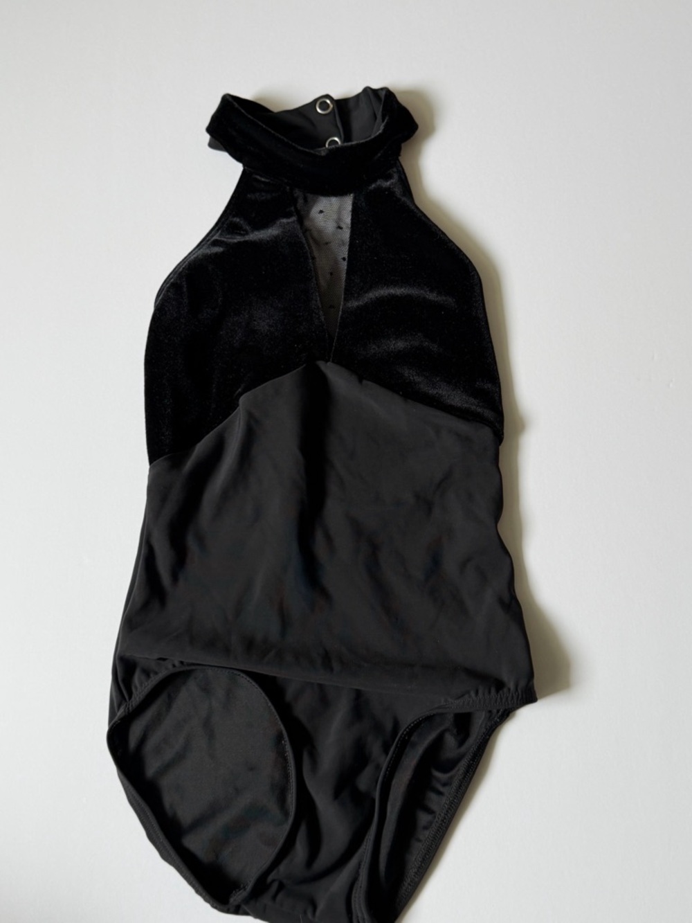 Eleve Dancewear Black Velvet Halter Leotard YXS